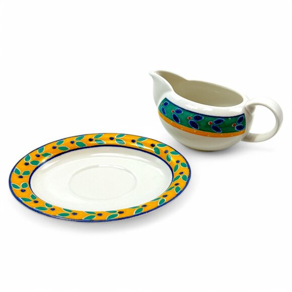 Royal Doulton Cabana Gravy Boat and Underplate Green Blue Yellow New - Picture 7 of 16